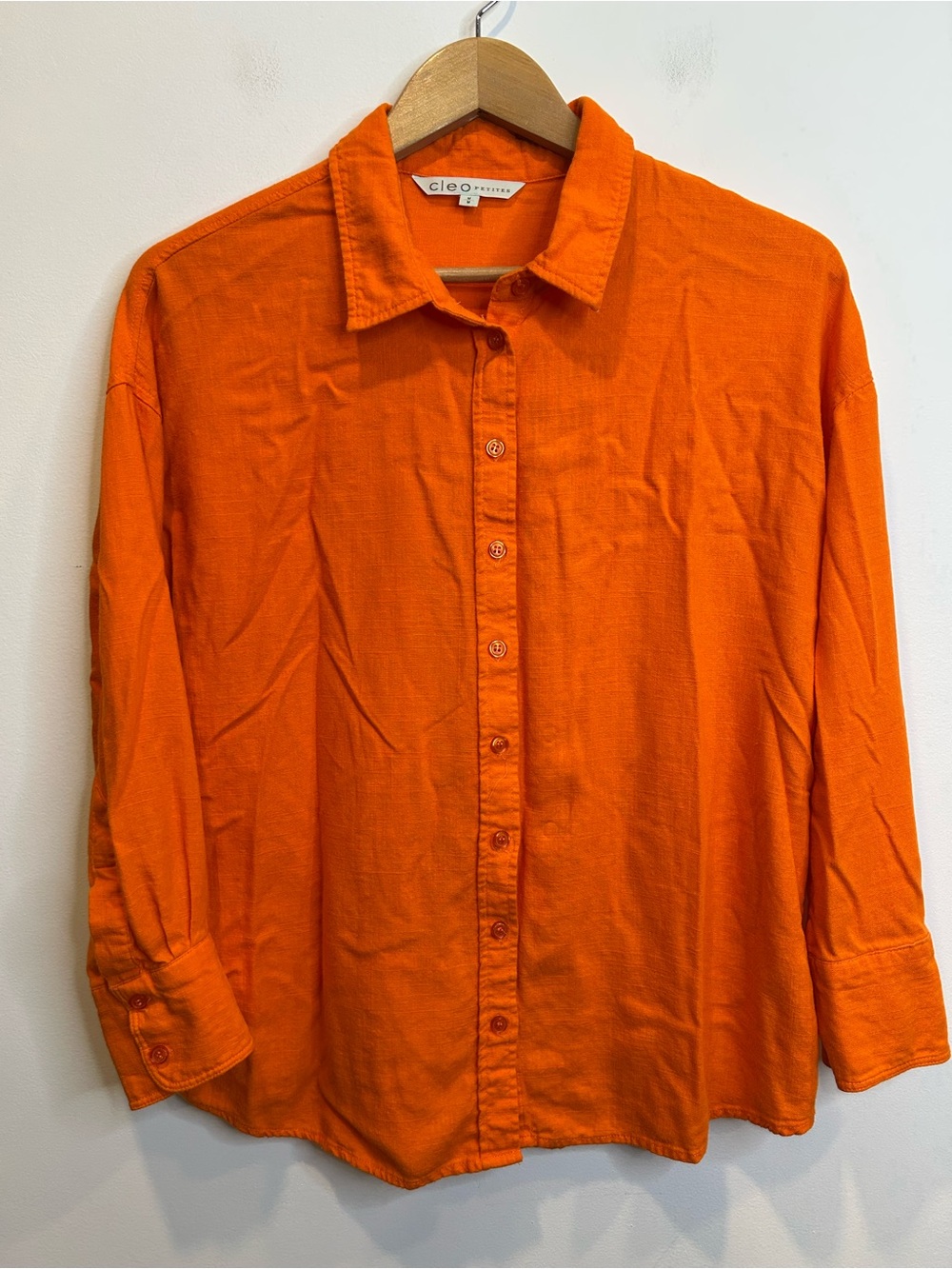 Cleo Linen Blend Button Up Collared Shirt Bright Orange